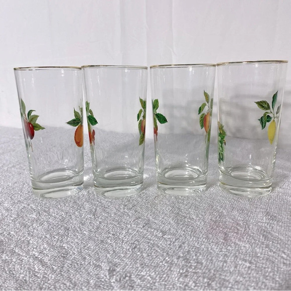 Vintage West Virginia Glass Fruit Tumblers W Gold Rim x4 - Picture 4 of 12